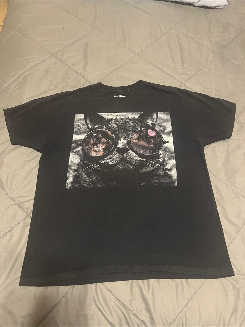 Black Cat Graphic T‑Shirt with Sunglasses Print